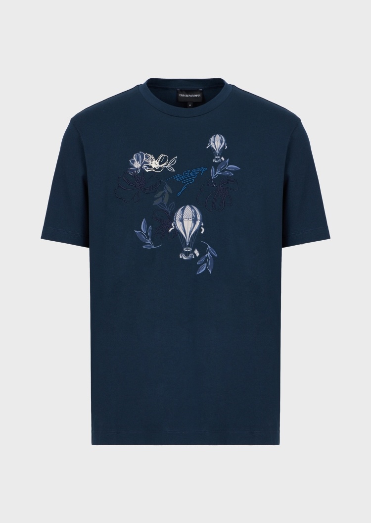 Emporio Armani 印花刺绣棉质圆领T恤