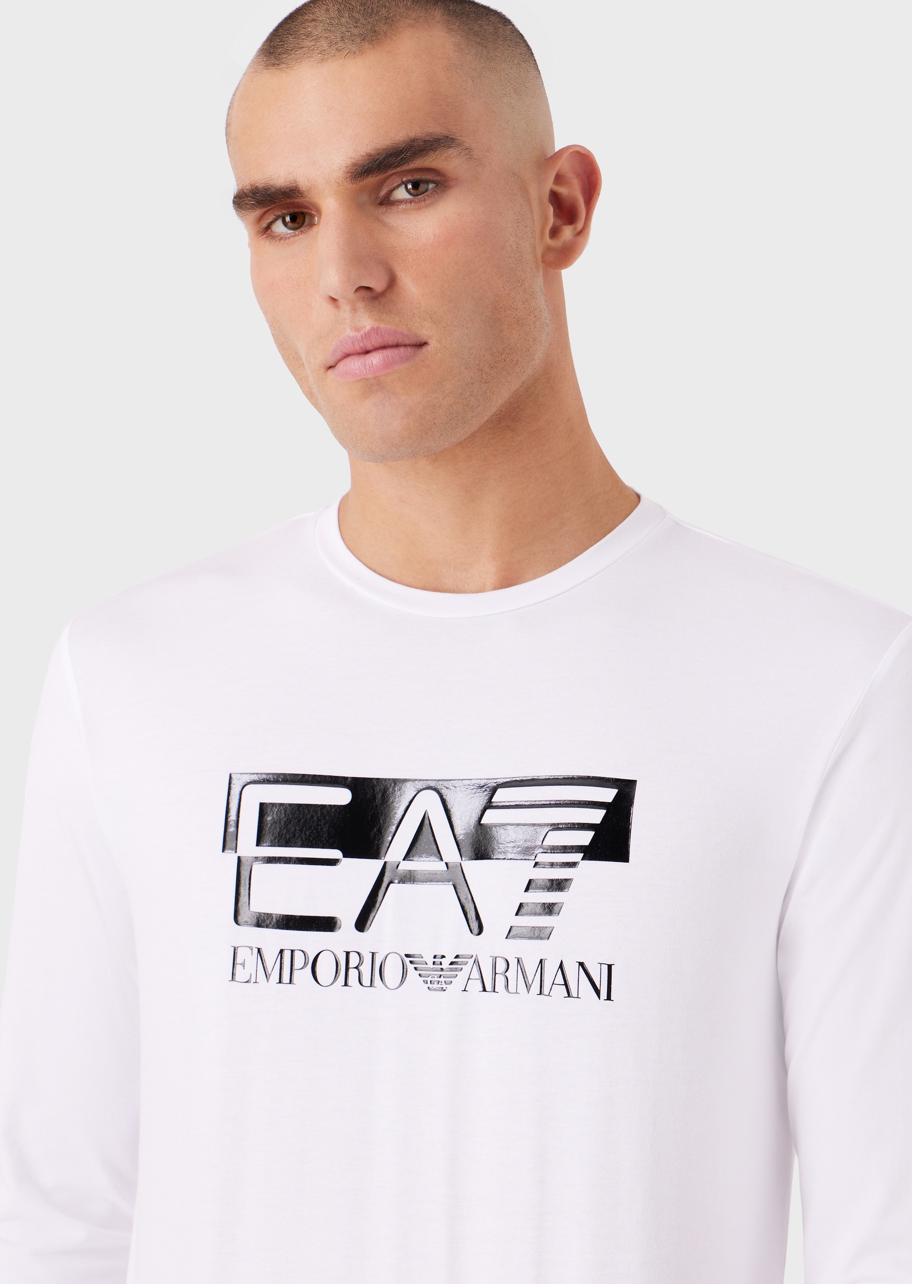 EA7 男士圆领长袖纯棉运动T恤