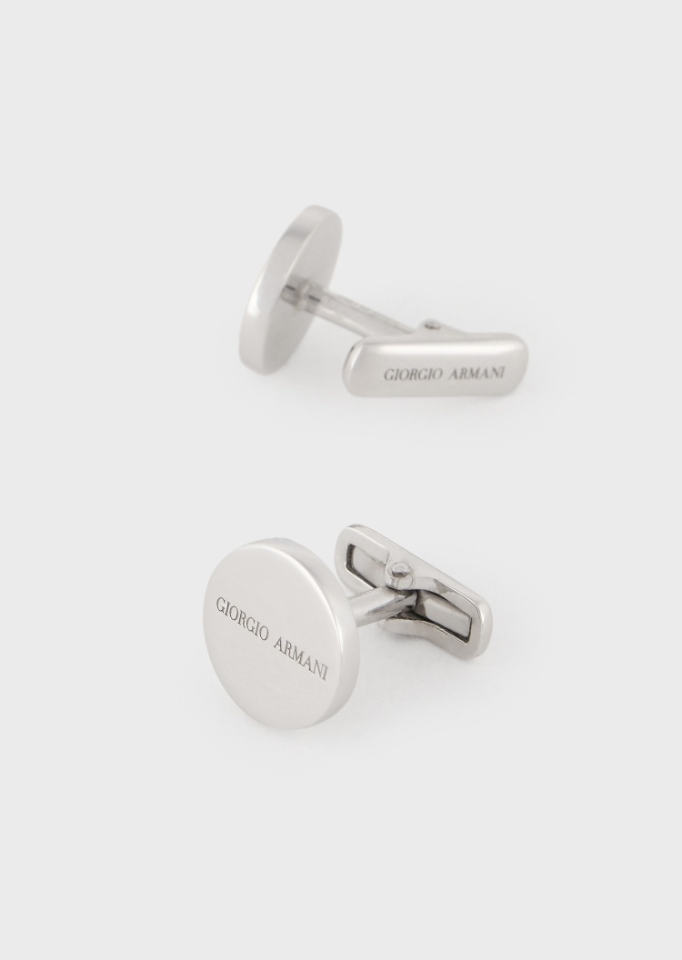 Giorgio Armani 男士银质圆形镌刻LOGO素色袖扣