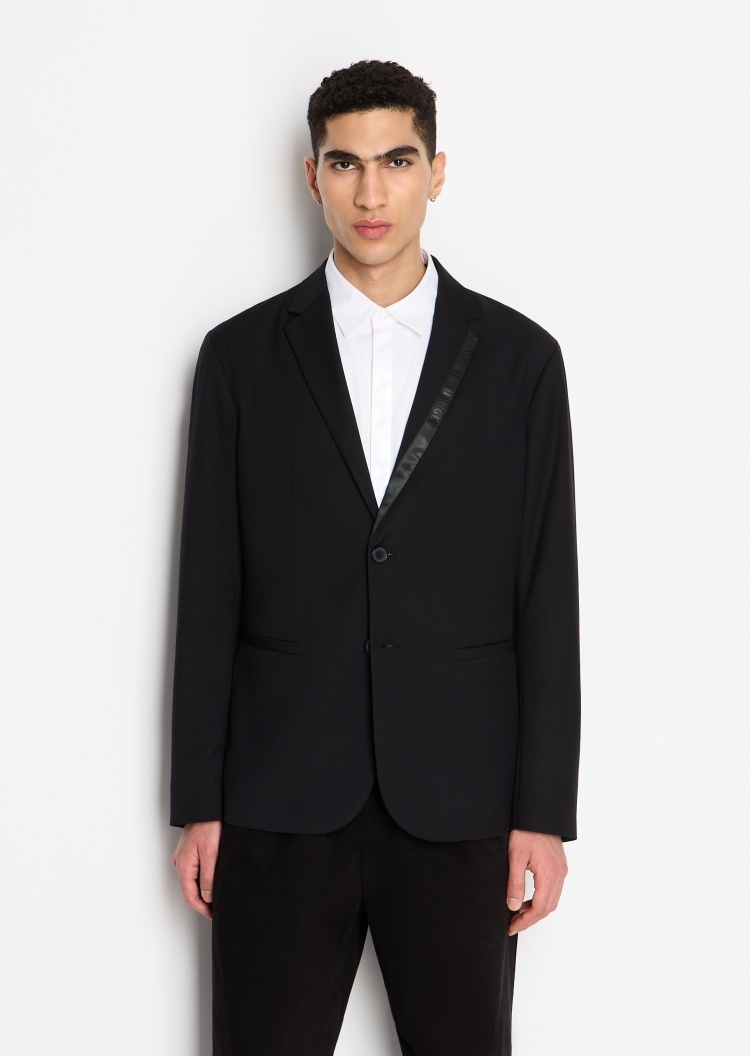 ARMANI EXCHANGE 男士饰带平驳领单排扣纯色休闲西装外套