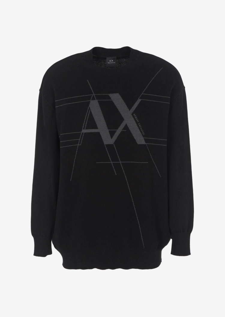 ARMANI EXCHANGE 男士棉质宽松落肩圆领延伸感大提花针织衫