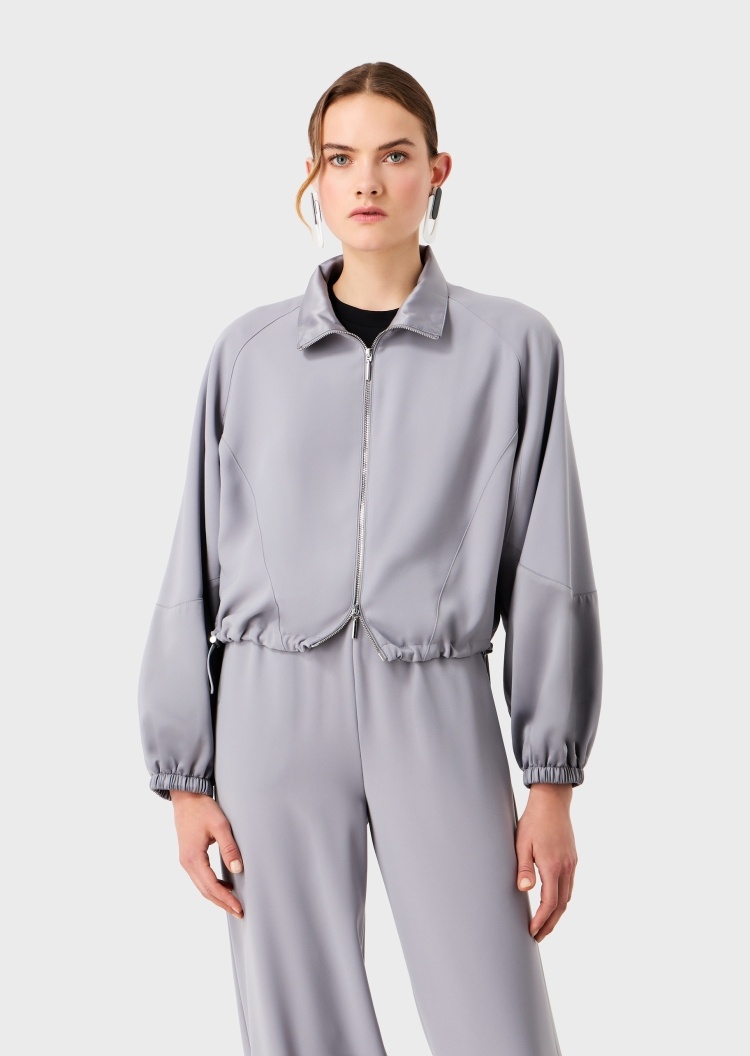 Emporio Armani 女士缎面嵌片抽绳摆短夹克
