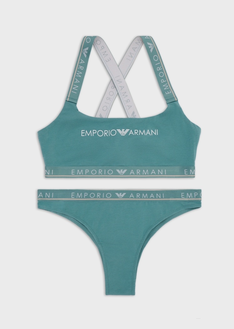 Emporio Armani 女士纯棉修身交叉背带文胸T型三角内裤套装