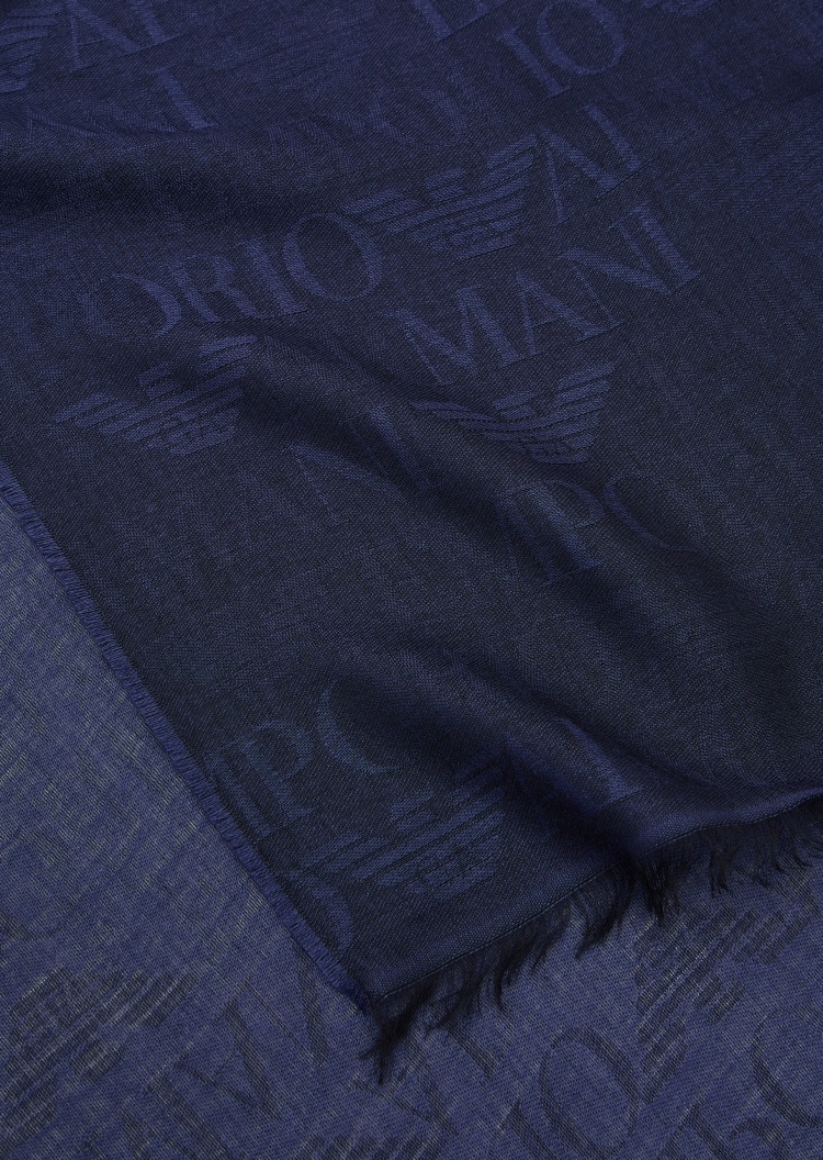 Emporio Armani 男士短流苏通体字母磨毛轻质围巾