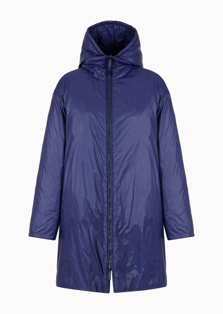 Emporio Armani 女士宽松长袖中长款连帽正反两穿落肩棉服