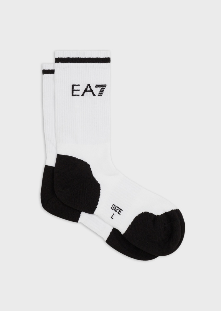 EA7 男女撞色提花弹力罗纹棉质中筒袜