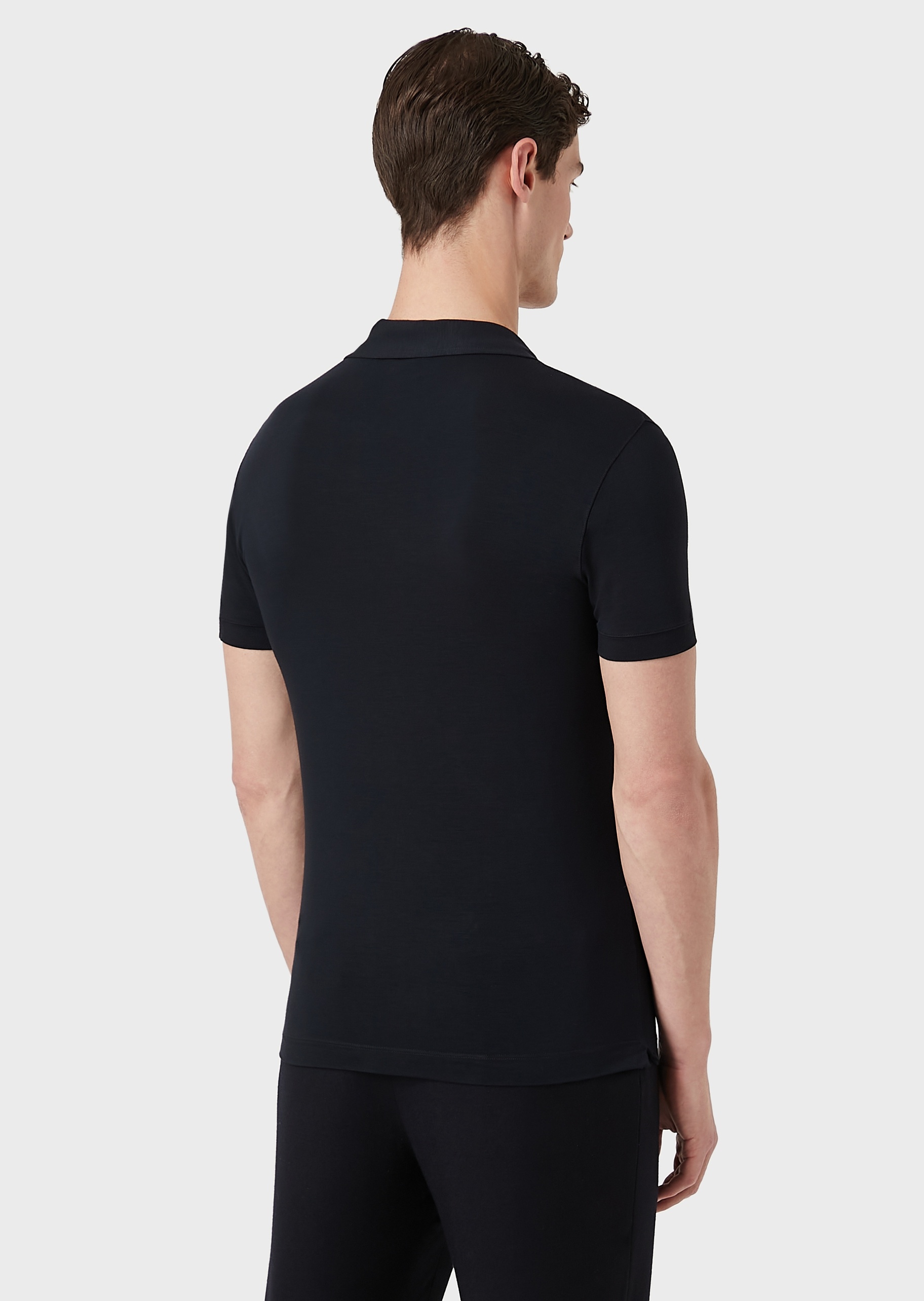 Giorgio Armani 男士休闲纯色弹力修身短袖无扣翻领Polo衫