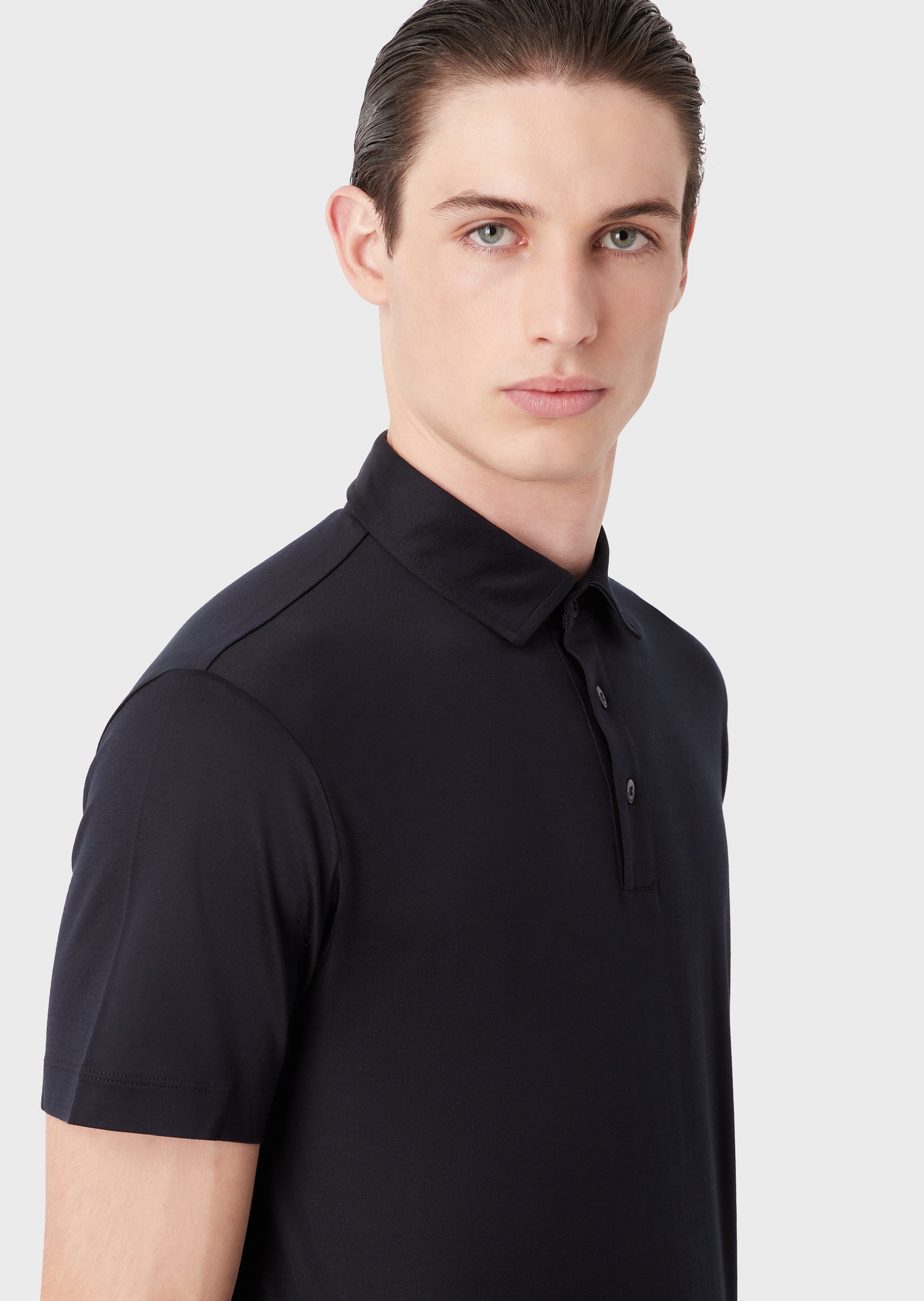 Giorgio Armani 男士休闲简约桑蚕丝短袖纯色Polo衫