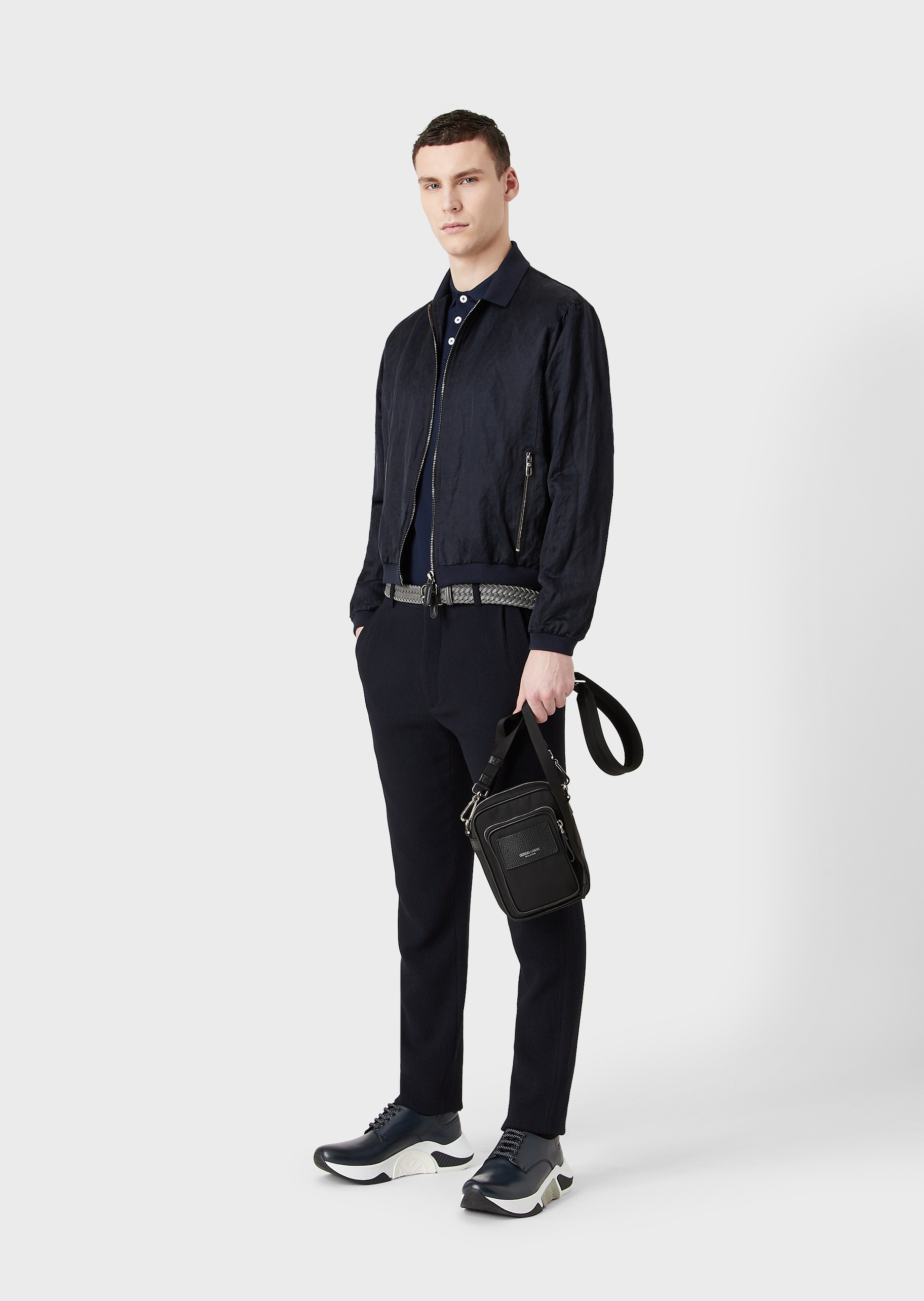 Giorgio Armani 男士休闲简约全棉短袖饰边翻领Polo衫
