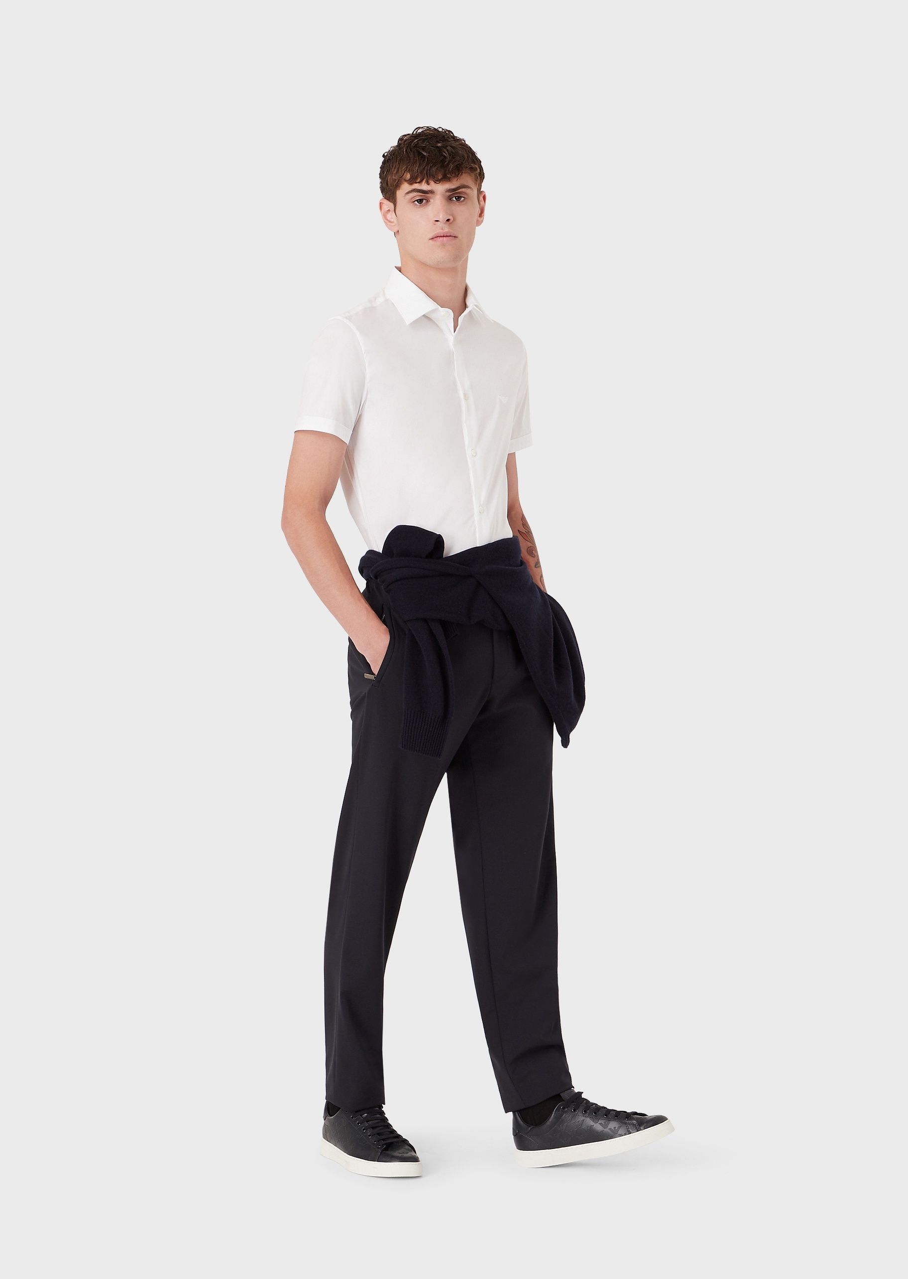 Emporio Armani 小鹰标刺绣短袖衬衫