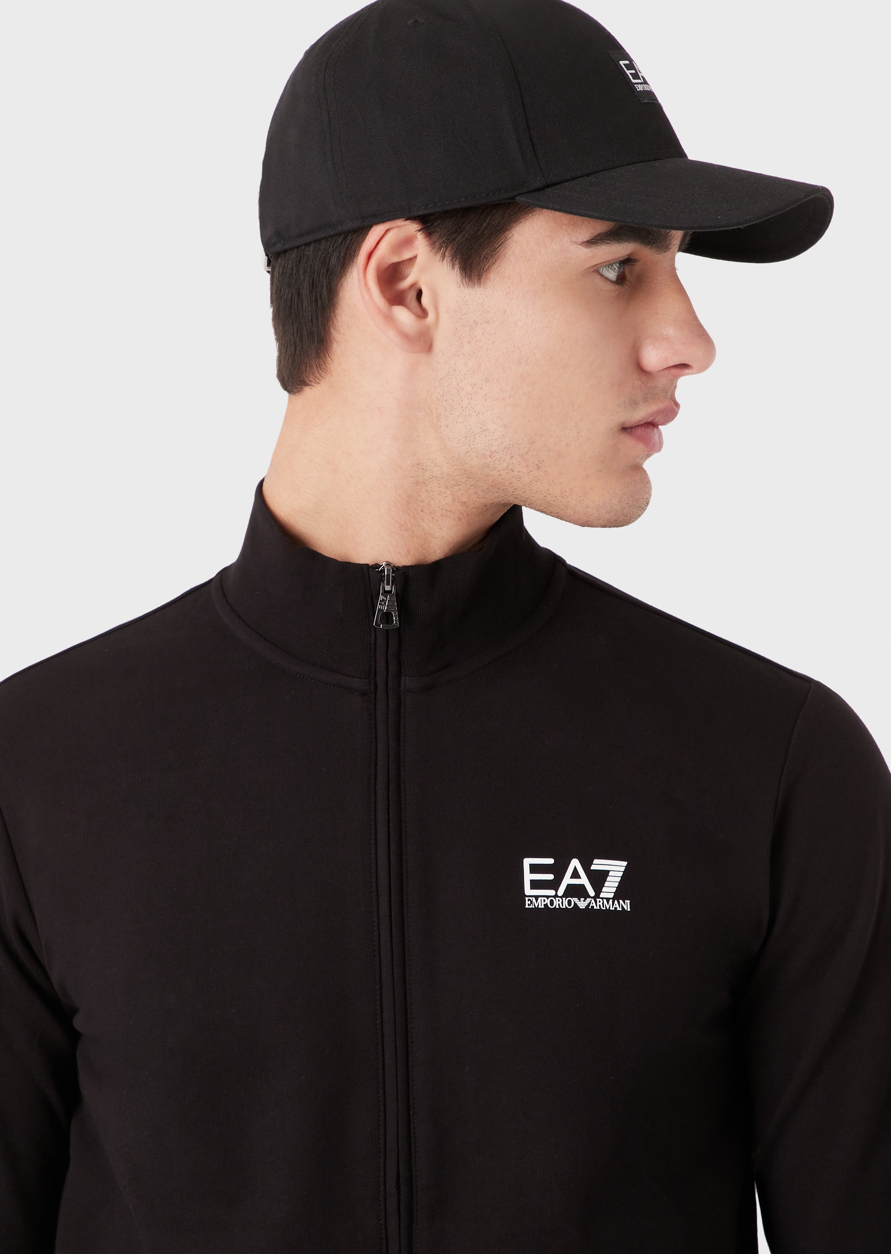 EA7 男士全棉合身长袖立领拉链健身训练卫衣外套