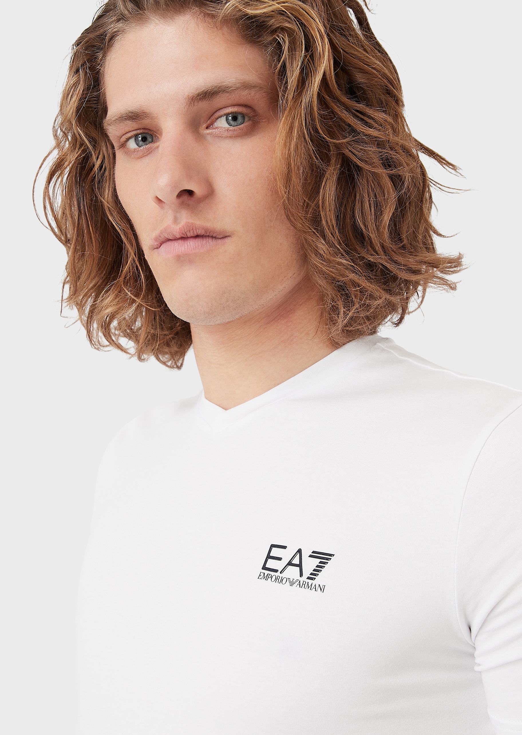 EA7 男士LOGO印花V领运动T恤