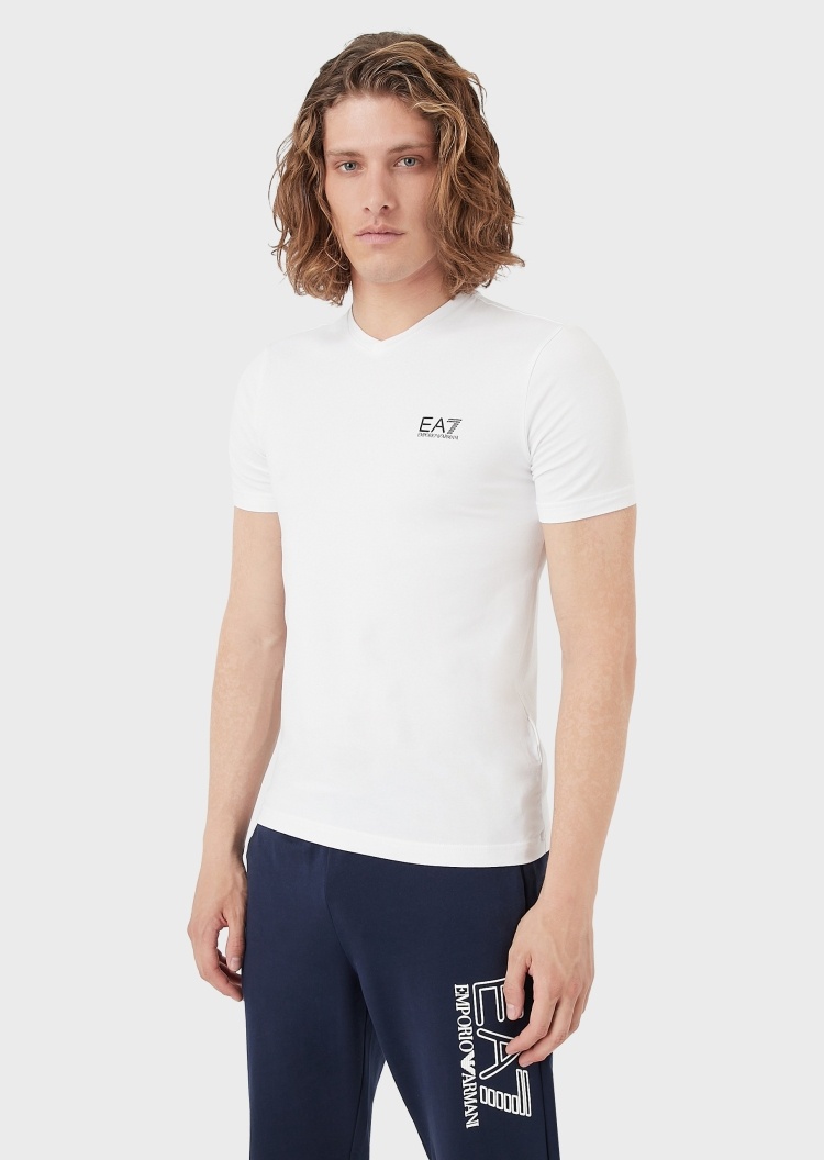 EA7 标识印花V领短袖T恤