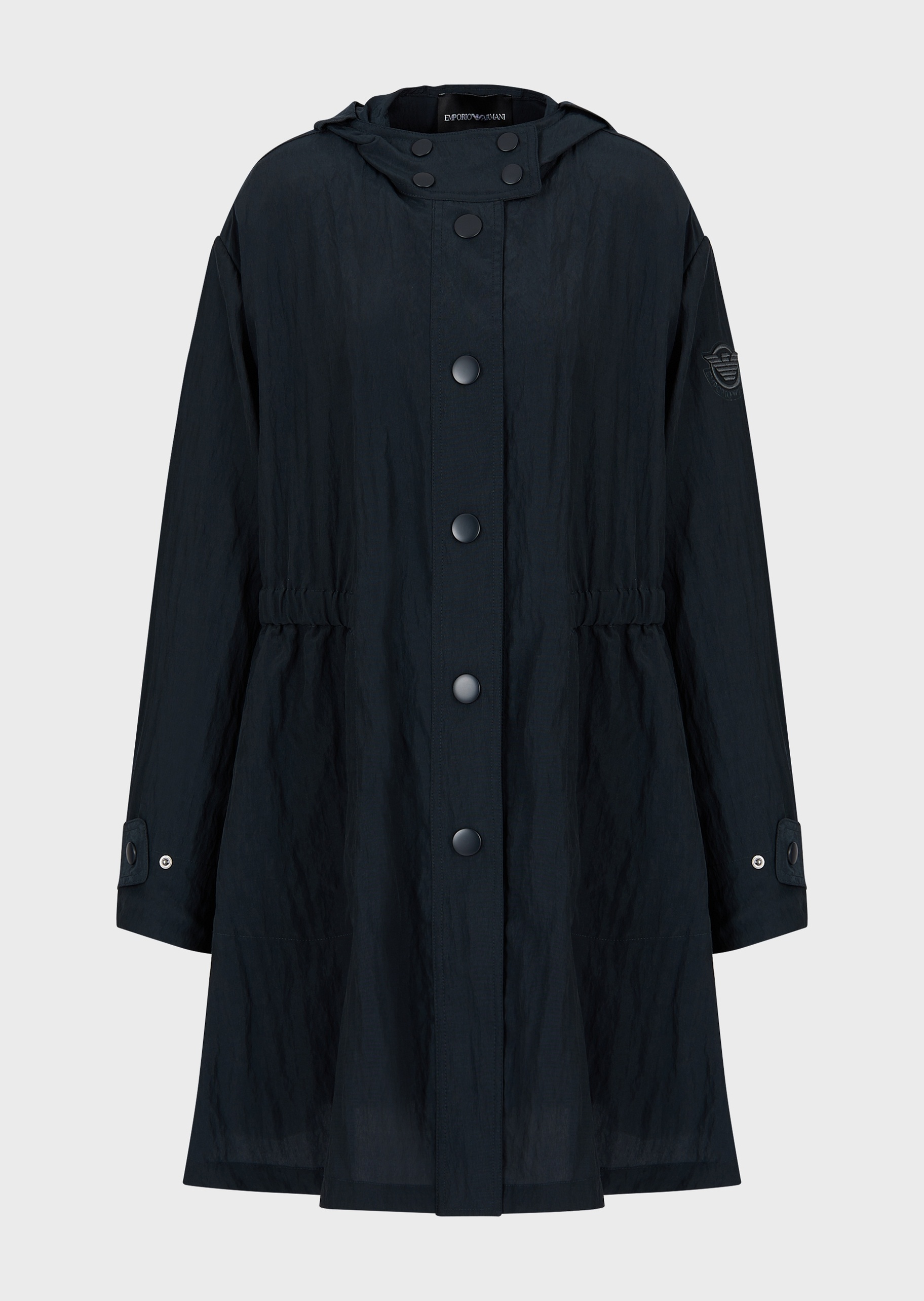 Emporio Armani 刺绣鹰标褶皱连帽大衣
