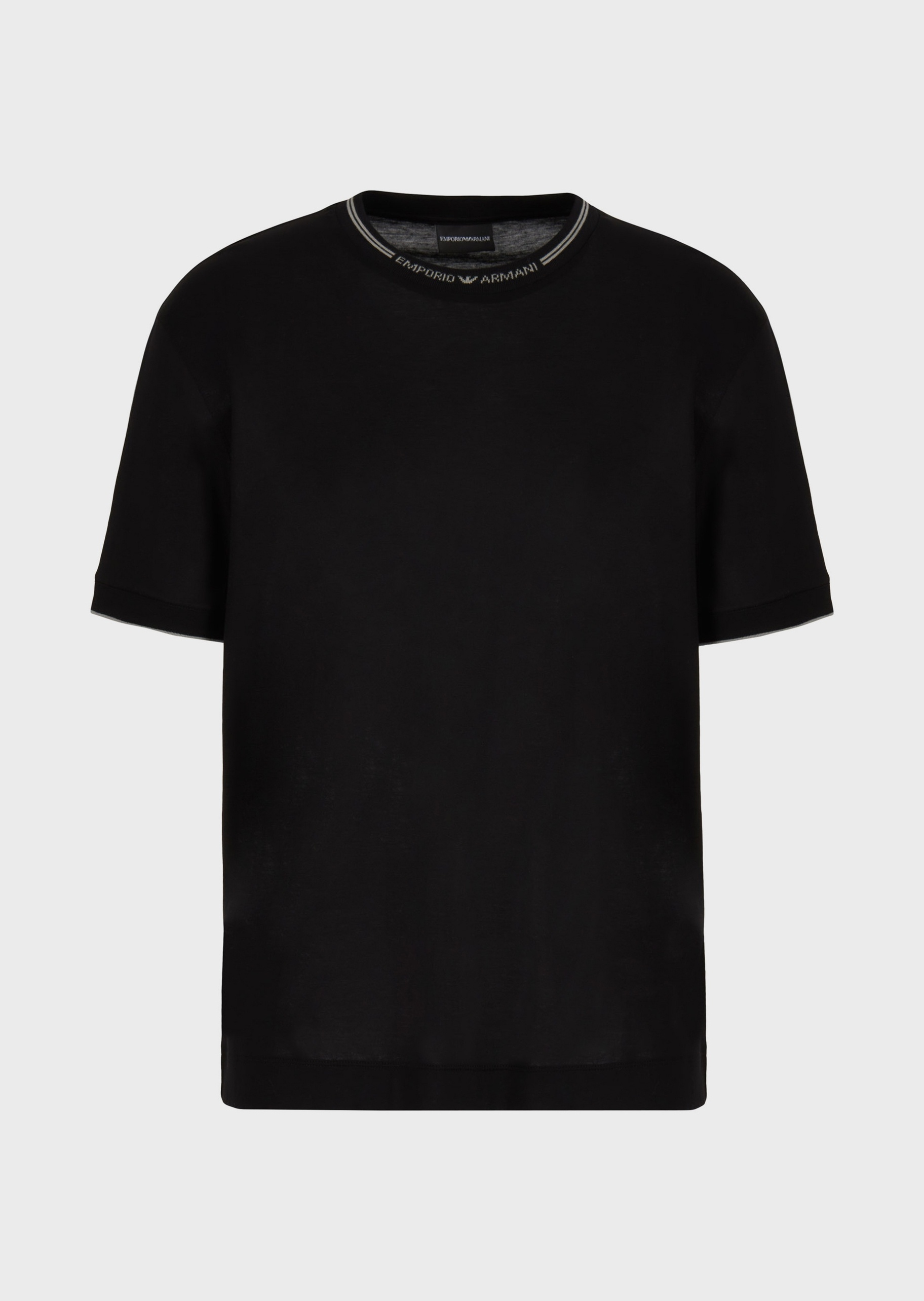Emporio Armani 提花标识饰边圆领T恤