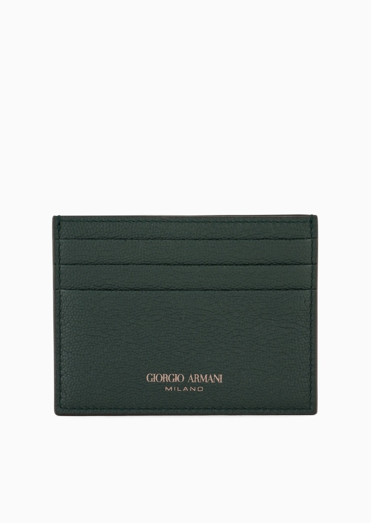 Giorgio Armani 男士犊牛皮革扁平多卡位双面用纹理饰面卡夹