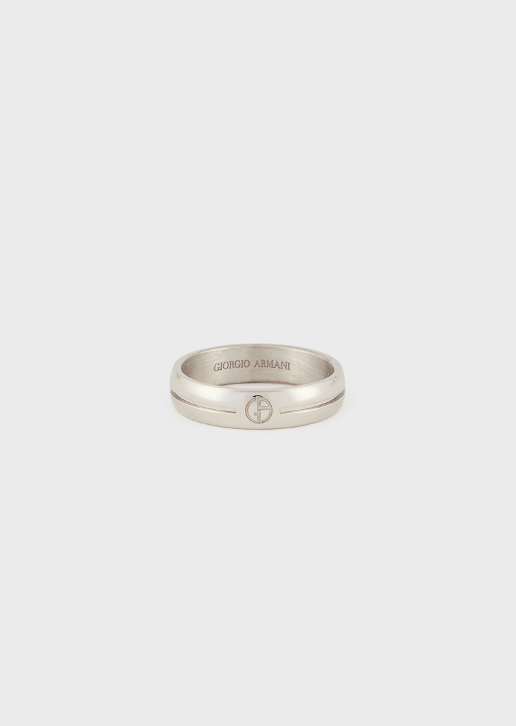 Giorgio Armani 男士银质镌刻LOGO简约素色戒指