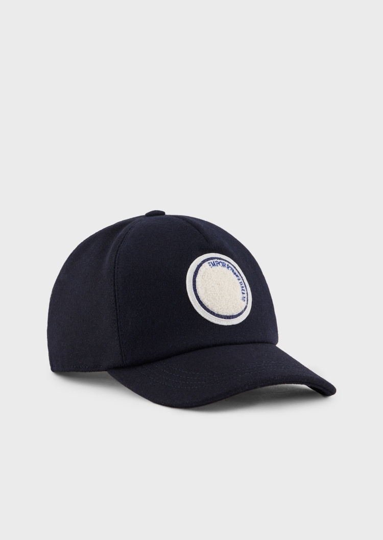 Emporio Armani 可持续系列男士羊毛圆形贴片休闲棒球帽
