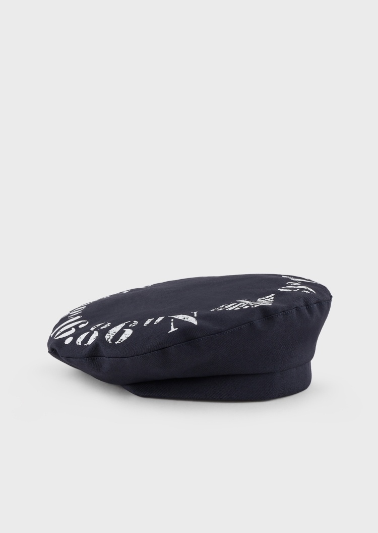Emporio Armani 可持续系列女士微弹纯棉做旧印花贝雷帽
