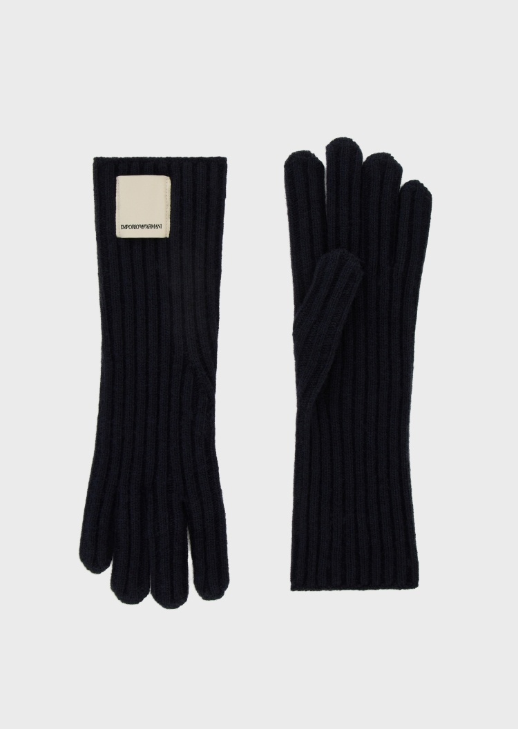 Emporio Armani 可持续系列男士羊毛针织纯色保暖贴标手套