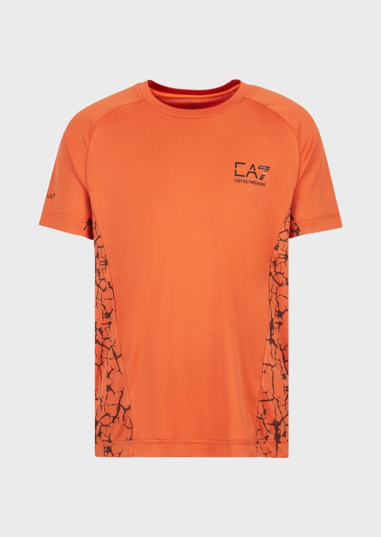 EA7 印花拼接运动圆领T恤