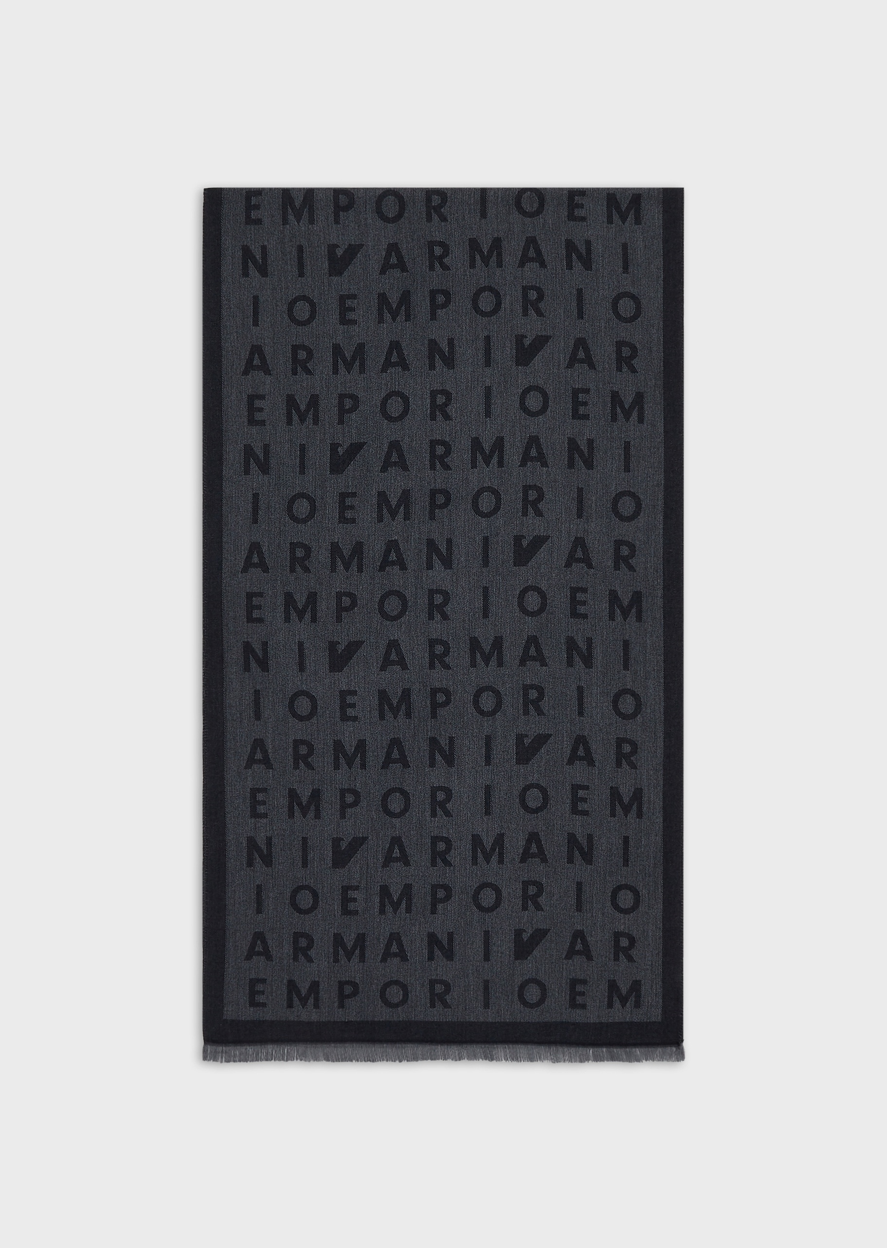 Emporio Armani 男士围脖式长方形短流苏通体字母提花围巾