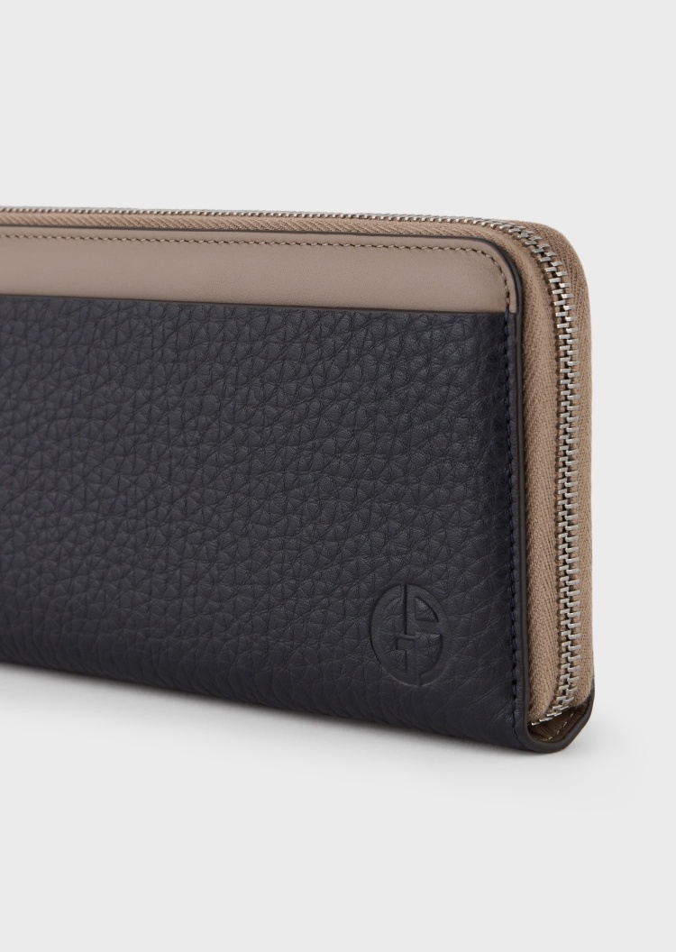 Giorgio Armani 环绕拉链双色皮革钱包