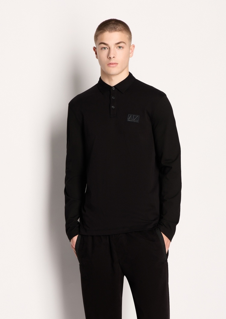 ARMANI EXCHANGE 男士长袖贴标棉质Polo衫