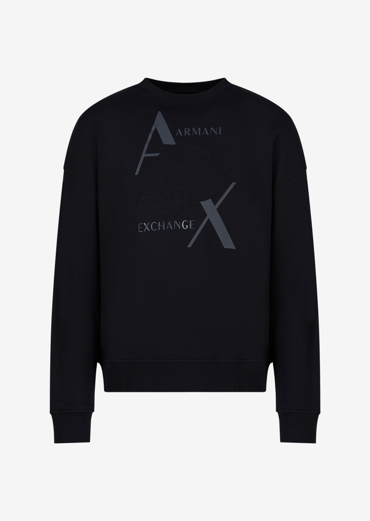 ARMANI EXCHANGE 男士中性风印花刺绣全棉宽松圆领落肩卫衣