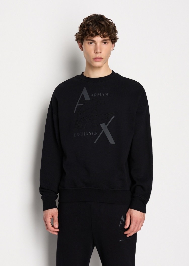ARMANI EXCHANGE 男士中性风印花刺绣全棉宽松圆领落肩卫衣