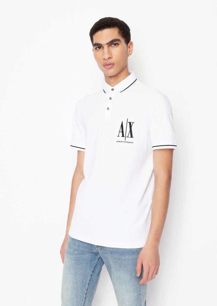 ARMANI EXCHANGE 男士绣标饰边棉质Polo衫
