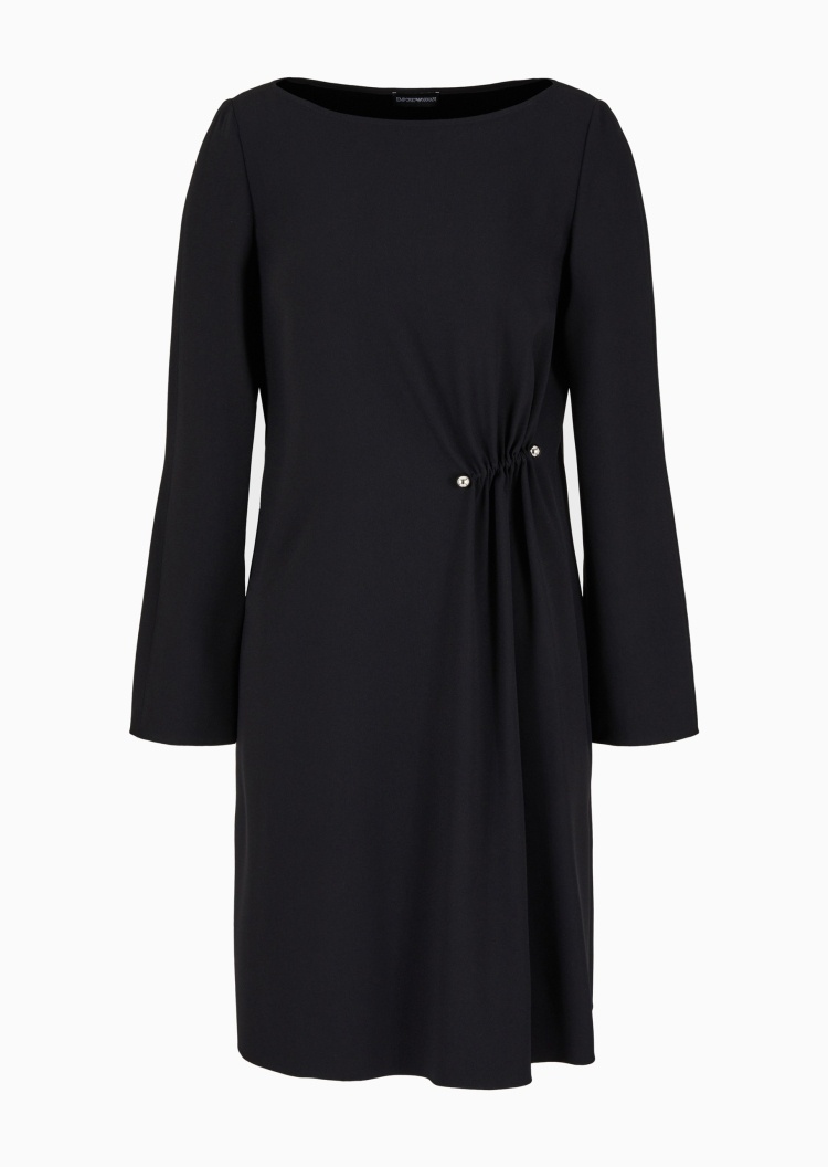 Emporio Armani 女士休闲纯色船领长袖腰部抽褶连衣裙