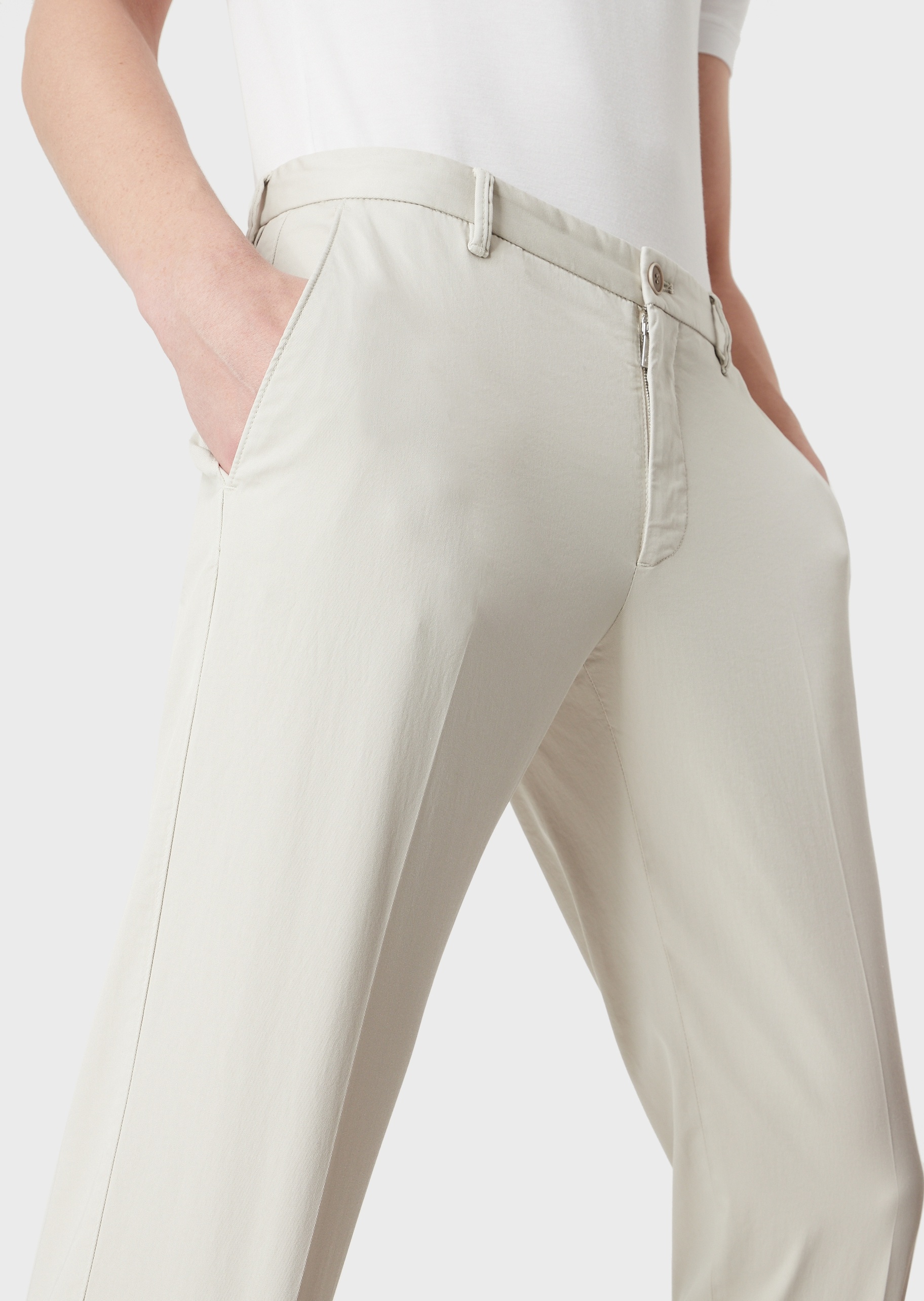 Giorgio Armani 男士纯棉微弹合身长款直筒纯色休闲裤