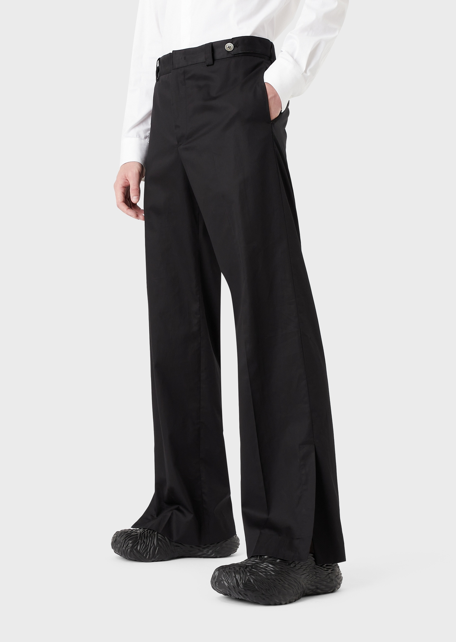 Emporio Armani 侧开衩轻盈棉质休闲裤