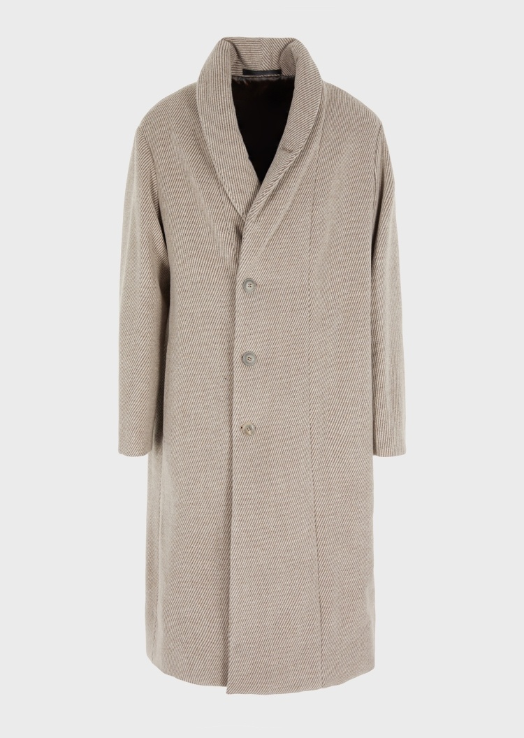 Giorgio Armani 胡歌同款纯绵羊毛披肩领不对称襟大衣式棉服