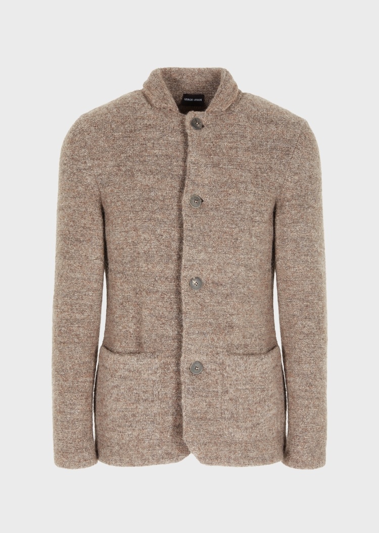 Giorgio Armani 男士羊毛单排扣衬衫领针织纯色西装外套