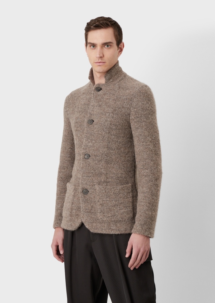 Giorgio Armani 男士羊毛单排扣衬衫领针织纯色西装外套