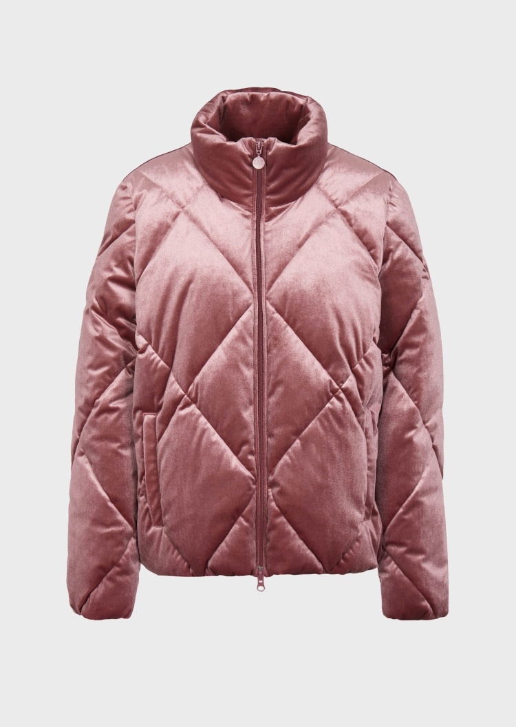 EA7 女士立领菱形绗缝刺绣LOGO绒面运动棉服