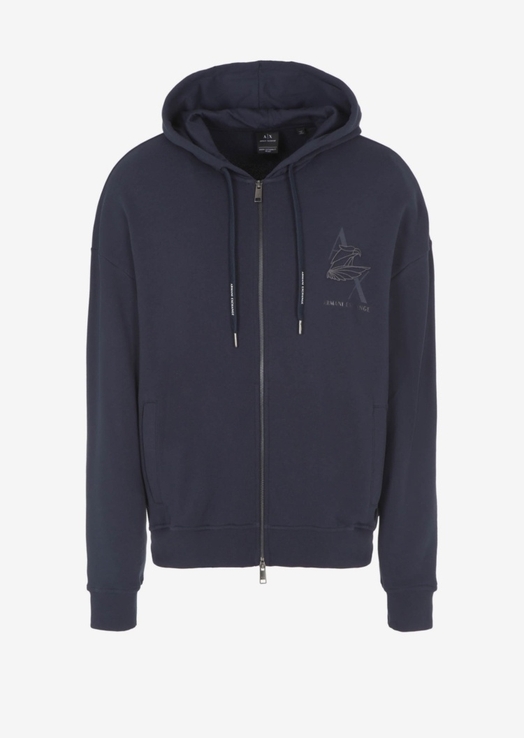ARMANI EXCHANGE 男士全棉宽松连帽抽绳纯色卫衣式外套