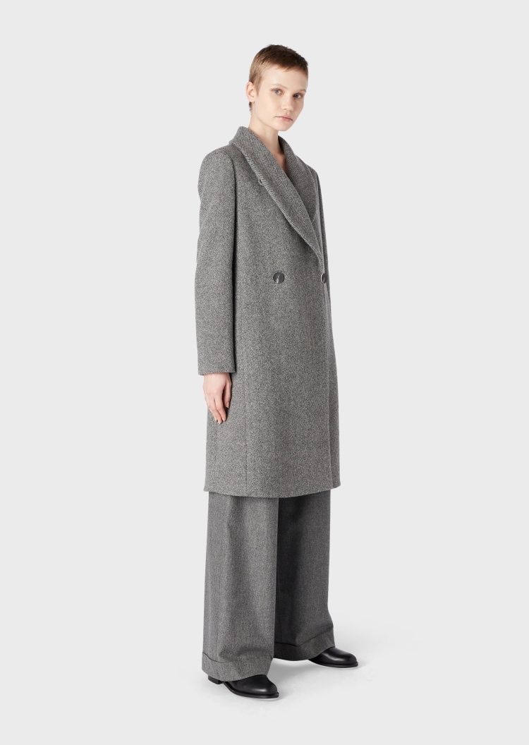 Emporio Armani 披肩领人字纹提花大衣