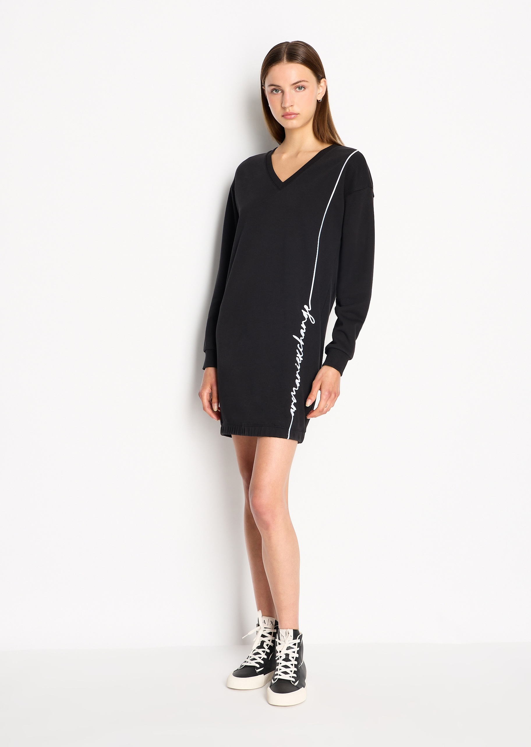 ARMANI EXCHANGE 女士V领宽松卫衣式连衣裙