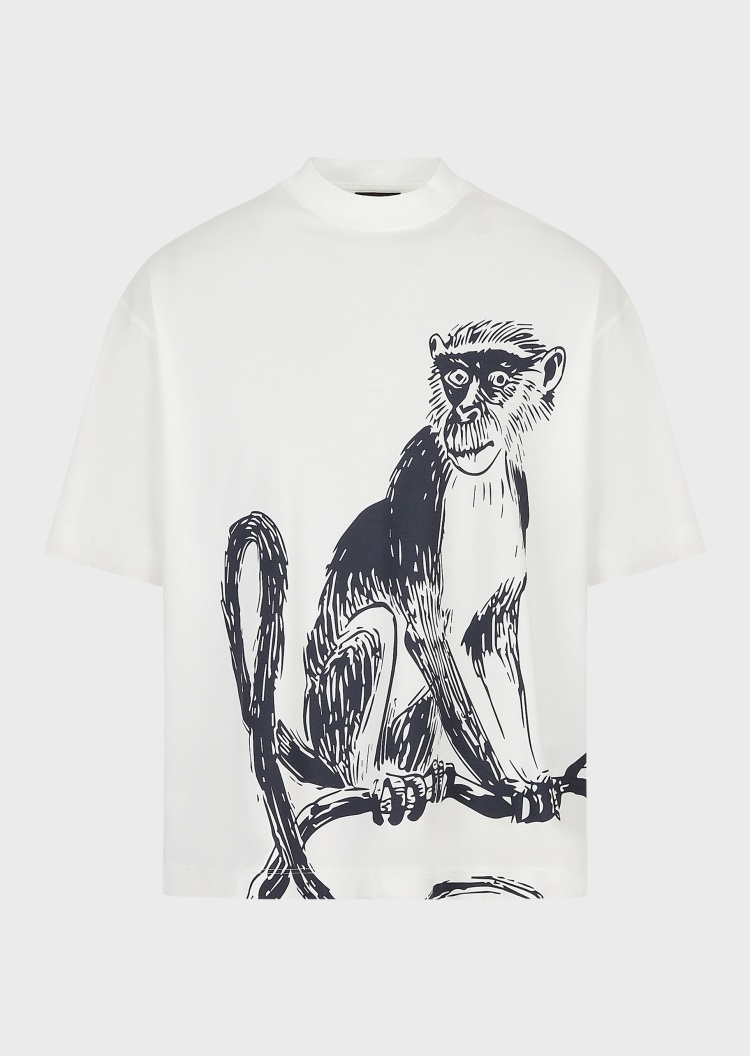 Emporio Armani 男士猕猴印花圆领短袖T恤