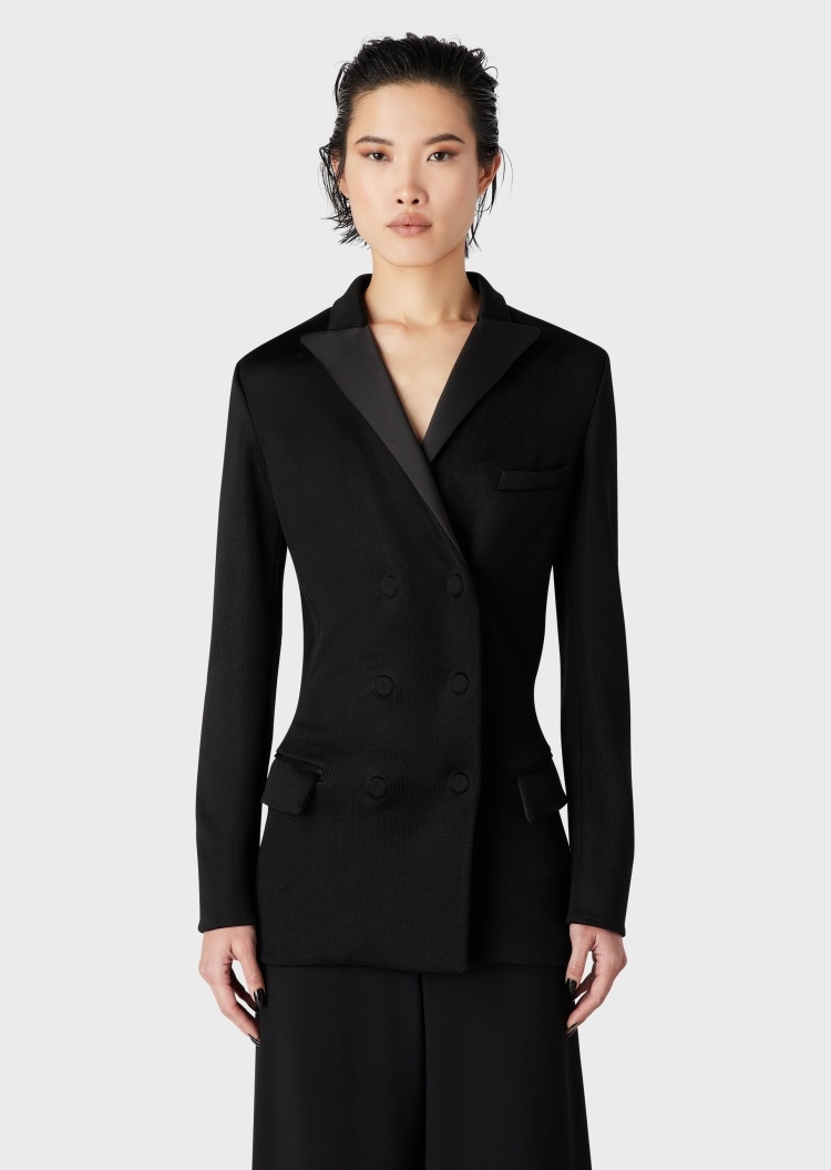 Giorgio Armani 女士休闲戗驳领修身双排包扣西装外套