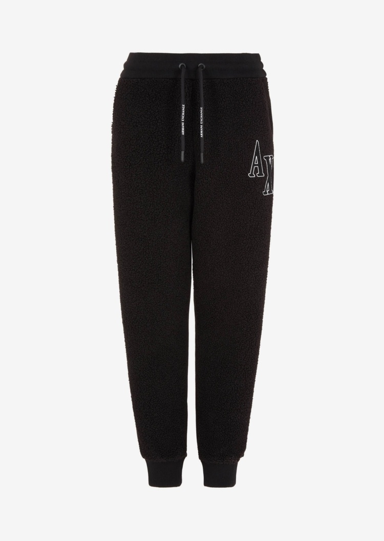 ARMANI EXCHANGE 女士绒面罗纹松紧束脚合身刺绣纯色卫裤