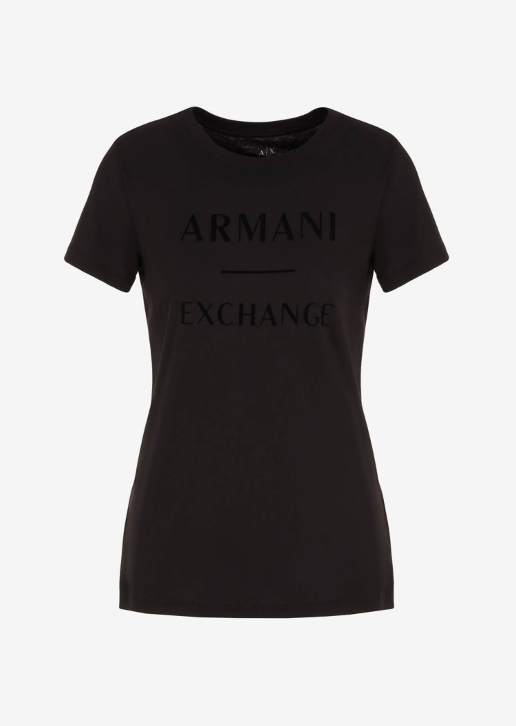 ARMANI EXCHANGE 女士全棉合身圆领短袖纯色LOGO印花T恤