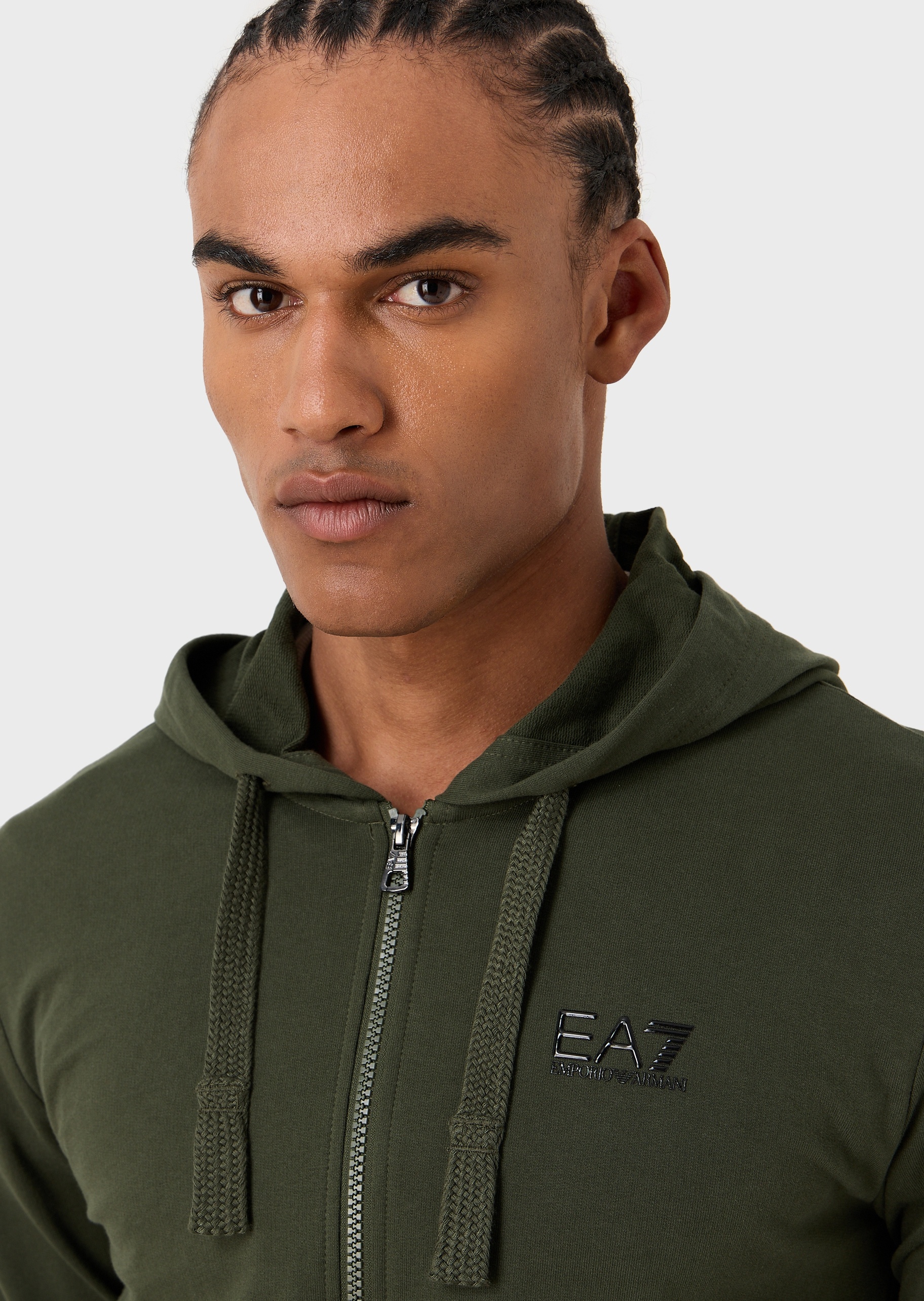 EA7 男士全棉合身长袖连帽纯色运动卫衣外套