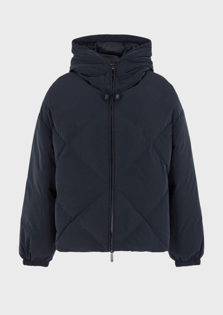 Emporio Armani 女士菱形绗缝鹰标抽绳宽松连帽羽绒服外套