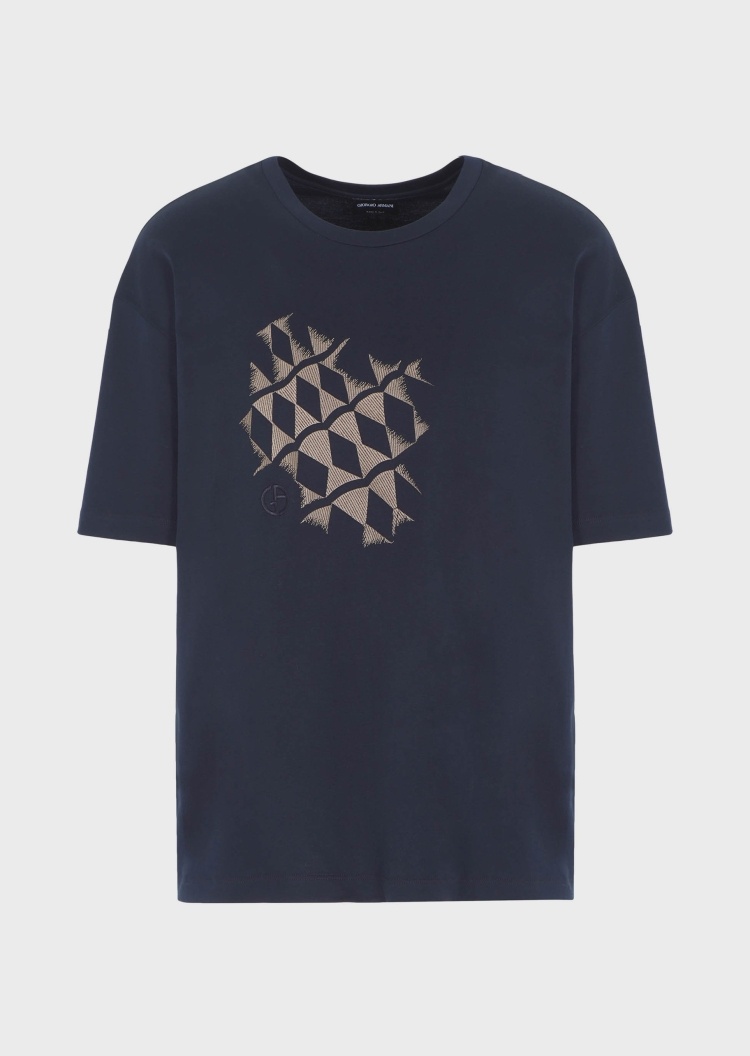 Giorgio Armani 几何刺绣廓型棉质T恤