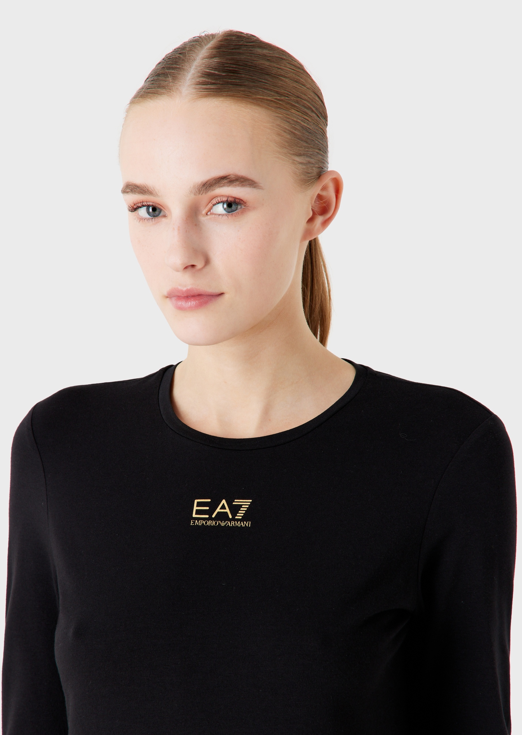 EA7 圆领长袖标识纯色T恤