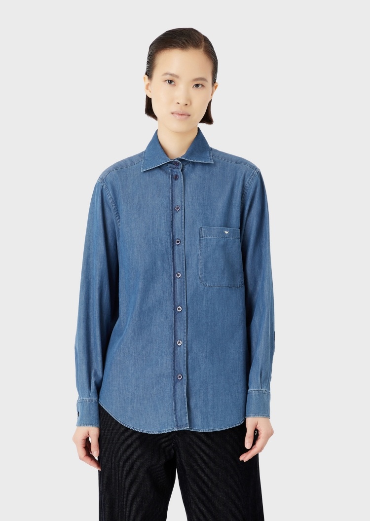 Emporio Armani 法式领水洗牛仔棉衬衫
